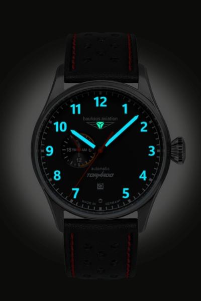 Bauhaus Aviation Herrenuhr Automatik mit 24h-Anzeige und Lederarmband